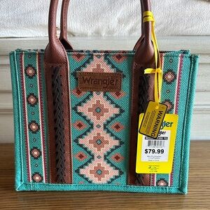 Wrangler Turquoise and Brown Tote Bag